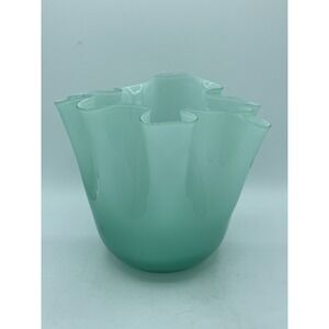 Murano? Turquoise glass handkerchief bowl 7.5"‎ X 8.5"